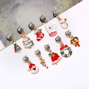 DIY Christmas alloy oil drop charms pendant set, cute tree snowman bell accessories for jewelry making.