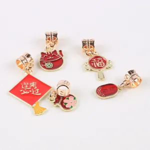 Red enamel alloy DIY charms set with lucky motifs, ideal for handmade bracelets necklaces.