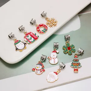 DIY Christmas alloy enamel charms set featuring cute pendants like snowman tree and snowflakes.
