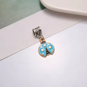 Cute blue ladybug enamel charm pendant alloy DIY jewelry accessory for bracelet necklace
