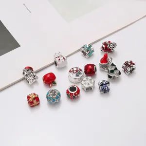 Christmas DIY alloy charm beads, cute enamel large hole beads for bracelet making, holiday accessories.