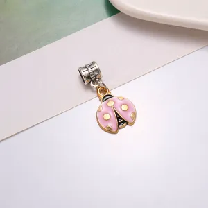 DIY Enamel Ladybug Charm Pendant for Bracelet Necklace Alloy Cute Jewelry Making Accessory
