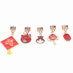 DIY metal alloy enamel charms pendants set with red lucky symbols for bracelet necklace making.