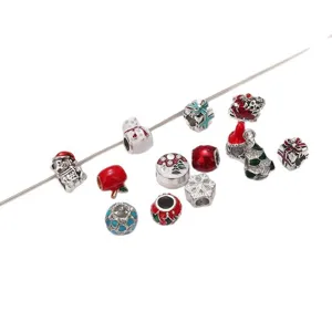 Cute Christmas DIY charm beads set, assorted alloy enamel holiday jewelry accessories for bracelets.
