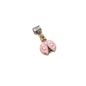 Pink ladybug alloy charm pendant for DIY bracelet necklace cute enamel jewelry accessory