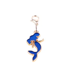 Gold alloy lobster clasp charm with blue enamel mermaid pendant DIY jewelry accessory.