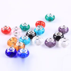 Colorful faceted glass charm beads large hole crystal loose beads for DIY European bracelets