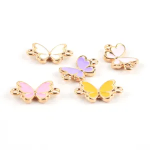 DIY Alloy Butterfly Enamel Charms Double Loop Connectors Colorful Pendants For Handmade Bracelet Necklace Jewelry Making