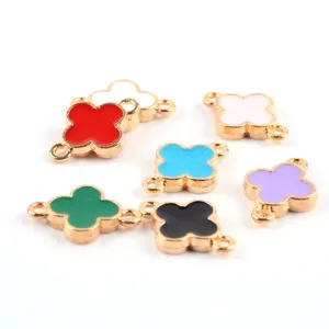 DIY enamel clover charms double loop alloy jewelry pendants for bracelet necklace crafting
