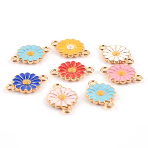 Colorful enamel daisy flower charms alloy dual loop connectors for DIY jewelry making.