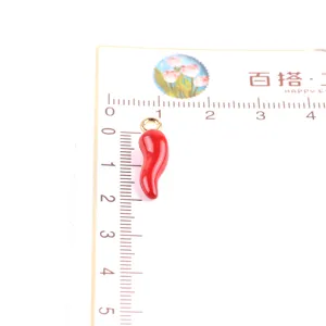 Alloy red chili pepper charm pendant DIY jewelry accessory, vibrant red enamel finish, cute design.