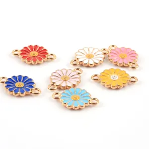 DIY enamel daisy charms double loop alloy jewelry pendants for handmade bracelets and necklaces.