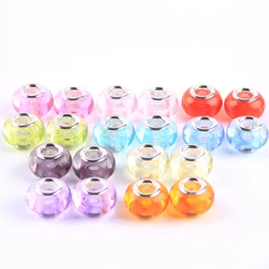Acrylic large hole charm beads detail view, colorful DIY bracelet jewelry making beads.