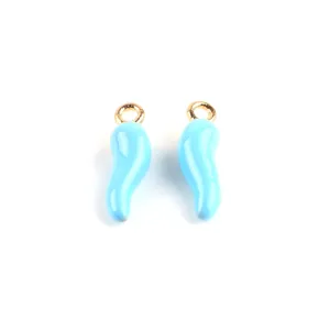 Blue enamel chili pendant charms, gold loop alloy DIY jewelry making accessories pair.
