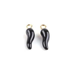 Black enamel chili pendant charms with gold jump rings for DIY earrings and keychains jewelry making