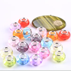 Colorful acrylic large hole beads for DIY charm bracelets and jewelry making crafts.