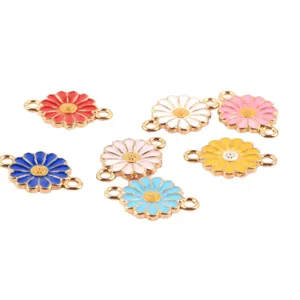 Colorful enamel daisy flower double loop alloy connectors charms for DIY jewelry making bracelets