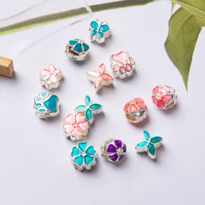 Enamel alloy DIY charm beads, colorful flower and butterfly large hole beads for bracelets.