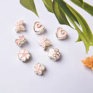 Pandora Stil DIY Silber große Loch Anhänger Perlen rosa Emailliert Herz Schmetterling Schmuck