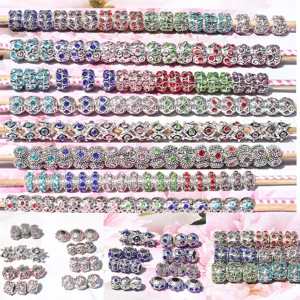 DIY Legierung Strass Großes Loch Perlen Europäischer Stil Lose Anhänger Perlen Für Armband Schmuckherstellung