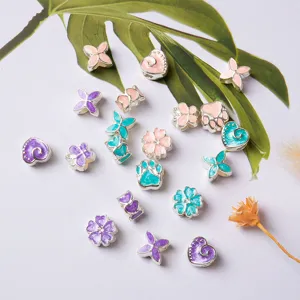 Pandora Stil DIY Emaille Perlen bunte Metall Charms Herz Schmetterling Blume Schmuck
