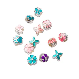 Pandora style DIY charm beads large hole enamel flower butterfly paw jewelry accessories
