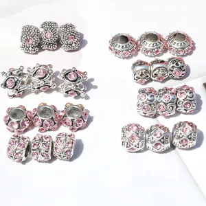 DIY Legierung Strass grosse Loch Charms Perlen rosa Kristall Armband Zubehoer Metall Abstandhalter
