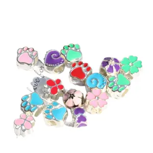 DIY Enamel Alloy Large Hole Beads Charms Cute Animal Paws Flowers Jewelry Making