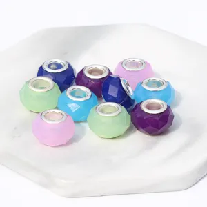 DIY Acryl facettierte Große Loch Perlen Bunte Lose Abstandsperlen Schmuck Herstellung Zubehör