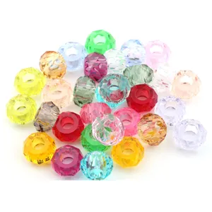 Colorful faceted large hole resin beads close up view for DIY handmade bracelet details