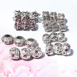 DIY Silber Legierung Große Loch Perlen Lila Strass Pandora Stil Armband Charm Zubehör