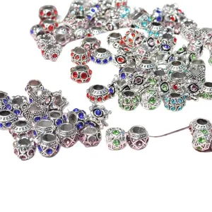 DIY Legierung Strass Große Loch Perlen Pandora Stil Charm Armband Lose Perlen Zubehör