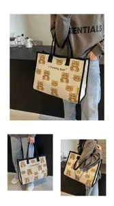 Sac cabas en toile automne hiver mignon imprimé ours grande capacité sac décontracté