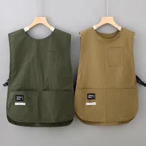 Waterproof Antifouling Japanese Style Apron Sleeveless Vest Work Clothes Pockets Adjustable Buckle for Baking Restaurant