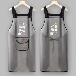 Waterproof Oil-Proof TPU Apron Cute Cartoon Print Kitchen Cooking Chef Apron With Pocket Wipe Hand Adult Working Apron