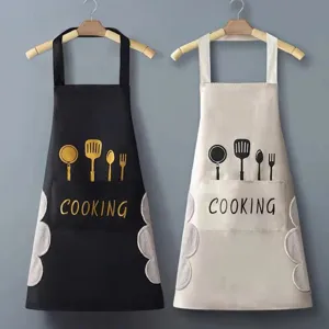 Delantal de Cocina Impermeable y Resistente al Aceite con Bolsillos Diseño de Toalla Limpiable Delantal de Cocina PVC para Hogar