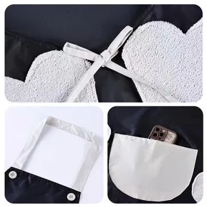 Waterproof kitchen apron with wipeable hand towel patches, black white adjustable waist apron.