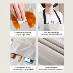 Delantal de cocina impermeable con múltiples bolsillos y función de limpiar manos para cocinar.