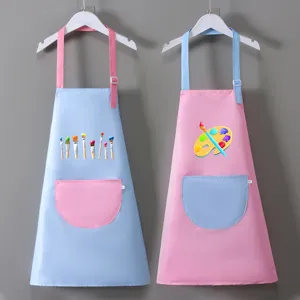 Grembiule d'arte impermeabile per bambini con tasche, simpatico design pennello e tavolozza.