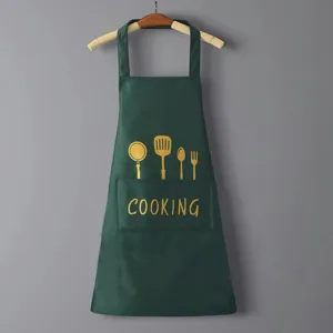 Delantal de cocina impermeable con bolsillo, delantal verde oscuro para hogar y restaurante.