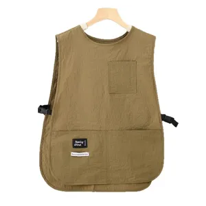 Japanese style work apron vest waterproof kitchen baking nail shop anti-fouling sleeveless uniform khaki