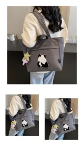 Borsa a tracolla in tela con panda carino, grande borsa shopper per donna tutti i giorni.