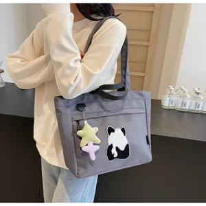 Borsa Tote in Tela Panda Carina Grande Capacità Borsa da Lavoro con Ciondolo Stella