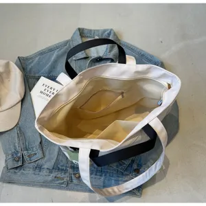 Borsa tote in tela bianca grande capacita borsa a spalla casual per il tempo libero