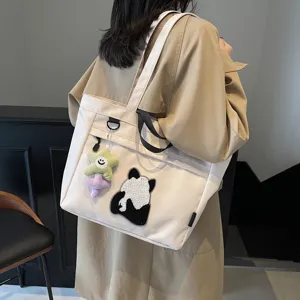 Borsa Tote in Tela Ricamata con Panda Carino per Donna Grande Capacità Borsa a Tracolla Casual Borsa da Lavoro con Ciondolo