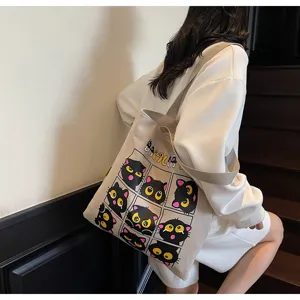 Sac cabas en toile décontracté avec joli imprimé chat noir pour usage quotidien