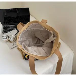 Grand sac cabas en toile mignon imprimé chat noir sac à épaule décontracté pour les étudiants