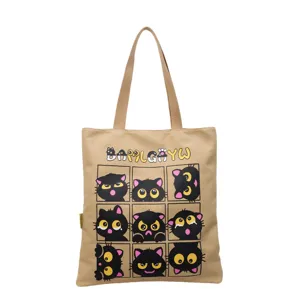 Grand sac cabas en toile capacité mode mignon chat noir imprimer sac à bandoulière