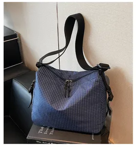 Casual blue plaid shoulder bag large capacity crossbody bag stylish women's daily handbag