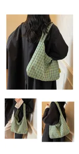 Autumn winter retro plaid wool hobo bag large capacity casual versatile underarm shoulder bag